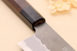 Couteau santoku 18cm japonais artisanal Nigara Hamono Tsuchime AS manche en noyer