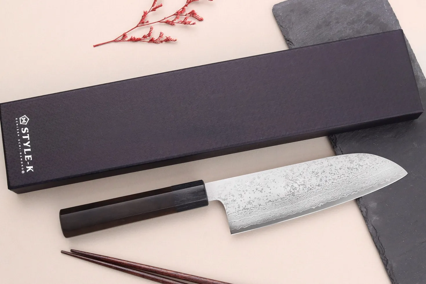 Couteau santoku 16,5cm japonais artisanal Makoto Kurosaki VG7 Damas