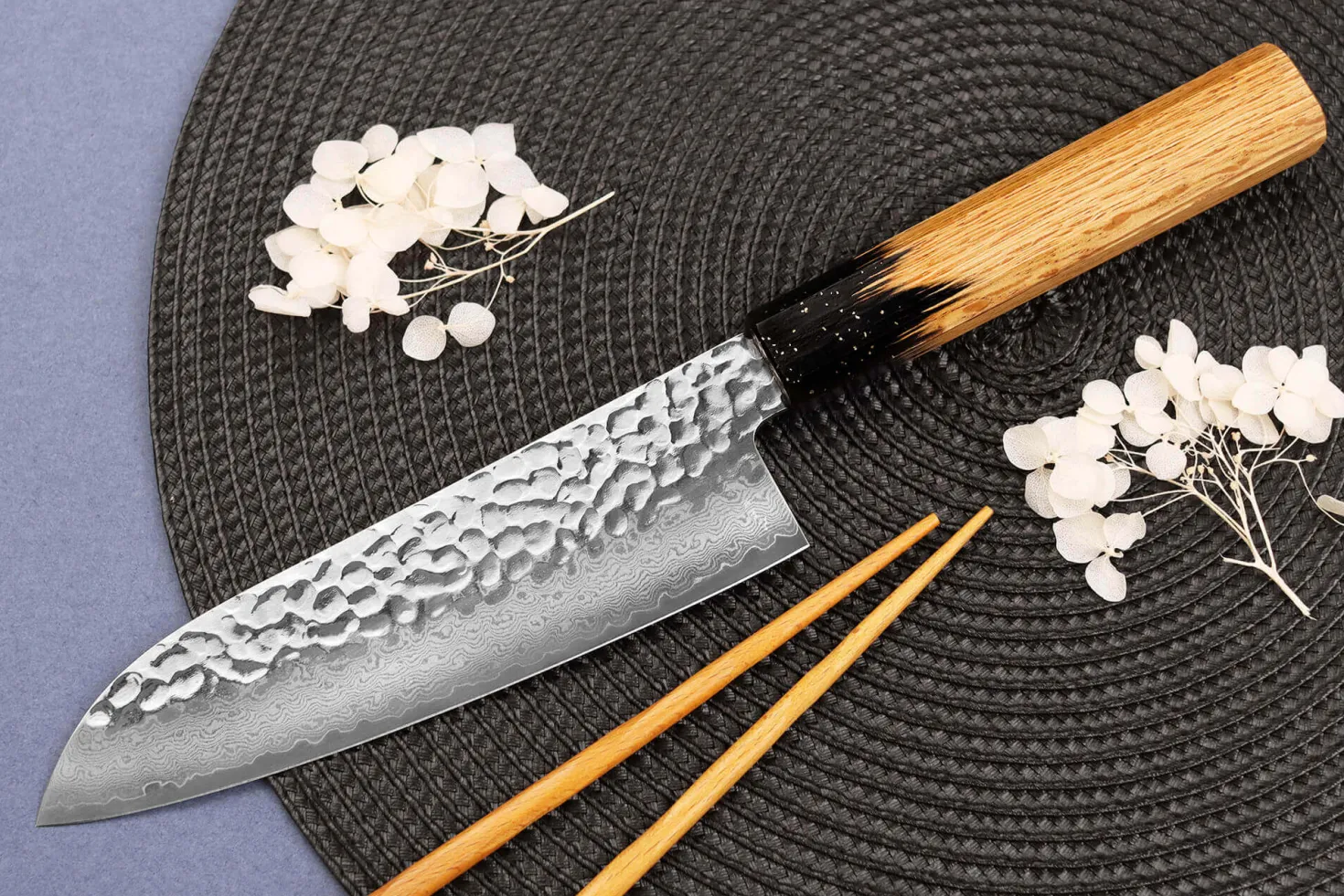 Couteau santoku 17cm japonais Sakai Takayuki Kashi Urushi VG10 damas