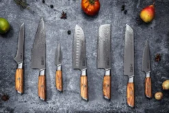 Couteau santoku Fukito Olive Damas alvéolé 14Cr 18cm