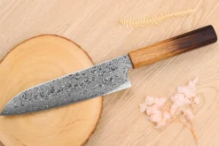 Couteau santoku japonais artisanal Yoshihiro ZAD lame damassée 18cm