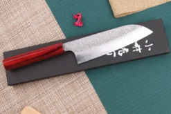 Couteau santoku japonais artisanal Kei Kobayashi SG2 Damas Heptagone 17cm