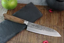 Couteau Santoku japonais artisanal Wusaki Nogami BS2 17cm manche en noyer