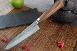 Couteau Santoku japonais artisanal Wusaki Nogami BS2 17cm manche en noyer