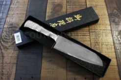 Couteau santoku japonais Tamahagane Bamboo Kyoto lame 17.5cm acier Damas VG5