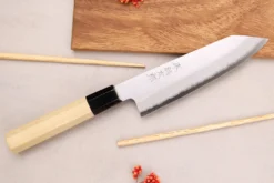 Couteau santoku kiritsuke 18cm japonais artisanal Momotaro Ginsan manche en magnolia