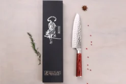 Couteau santoku Wusaki Pakka X50 alvéolé 17cm manche pakkawood