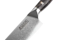 Couteau santoku Wusaki Sakin Damas 10Cr 17cm manche en fibre de carbone et feuille d'or