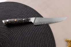 Couteau à steak Wusaki Sakin Damas 10Cr 13cm manche en fibre de carbone et feuille d'or