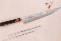 Couteau sujihiki 27cm japonais artisanal Shigeki Tanaka SG2 Kurozome Damas ébène