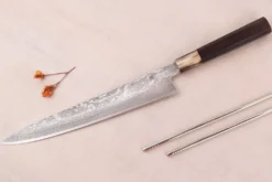 Couteau sujihiki 27cm japonais artisanal Shigeki Tanaka SG2 Kurozome Damas ébène
