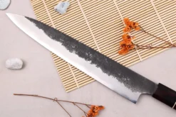 Couteau sujihiki 24cm japonais artisanal Naoki Mazaki WS2 Black Nashiji