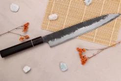 Couteau sujihiki 24cm japonais artisanal Naoki Mazaki WS2 Black Nashiji