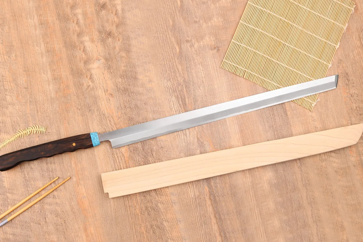 Couteau à thon maguro 54cm japonais artisanal Nakamura WS2 avec saya