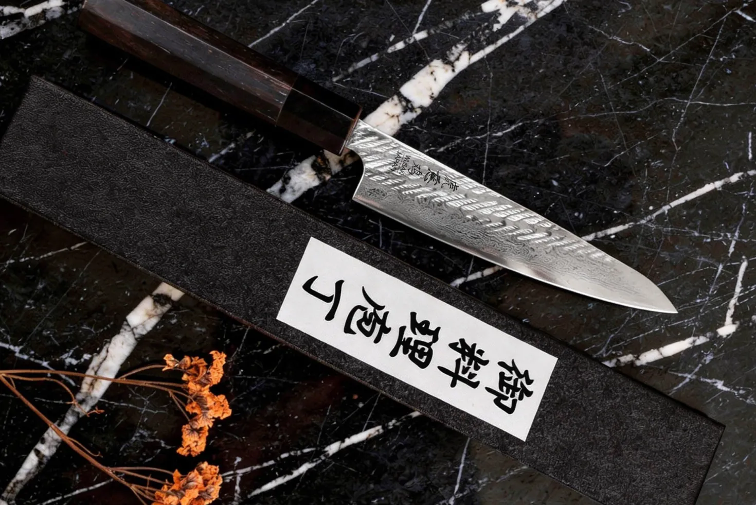 Couteau universel 13,5cm japonais artisanal Wusaki Kuronawa G3 damas