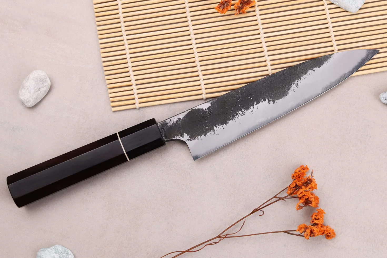 Couteau universel 15cm japonais artisanal Naoki Mazaki WS2 Black Nashiji