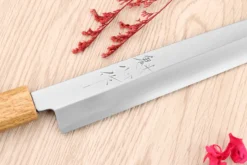 Couteau yanagiba 24cm japonais artisanal Nakamura Kaishin Saku WS2 en chêne
