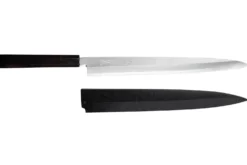Couteau yanagiba japonais artisanal 33cm Sakai Takayuki Byakko manche en ébène + étui