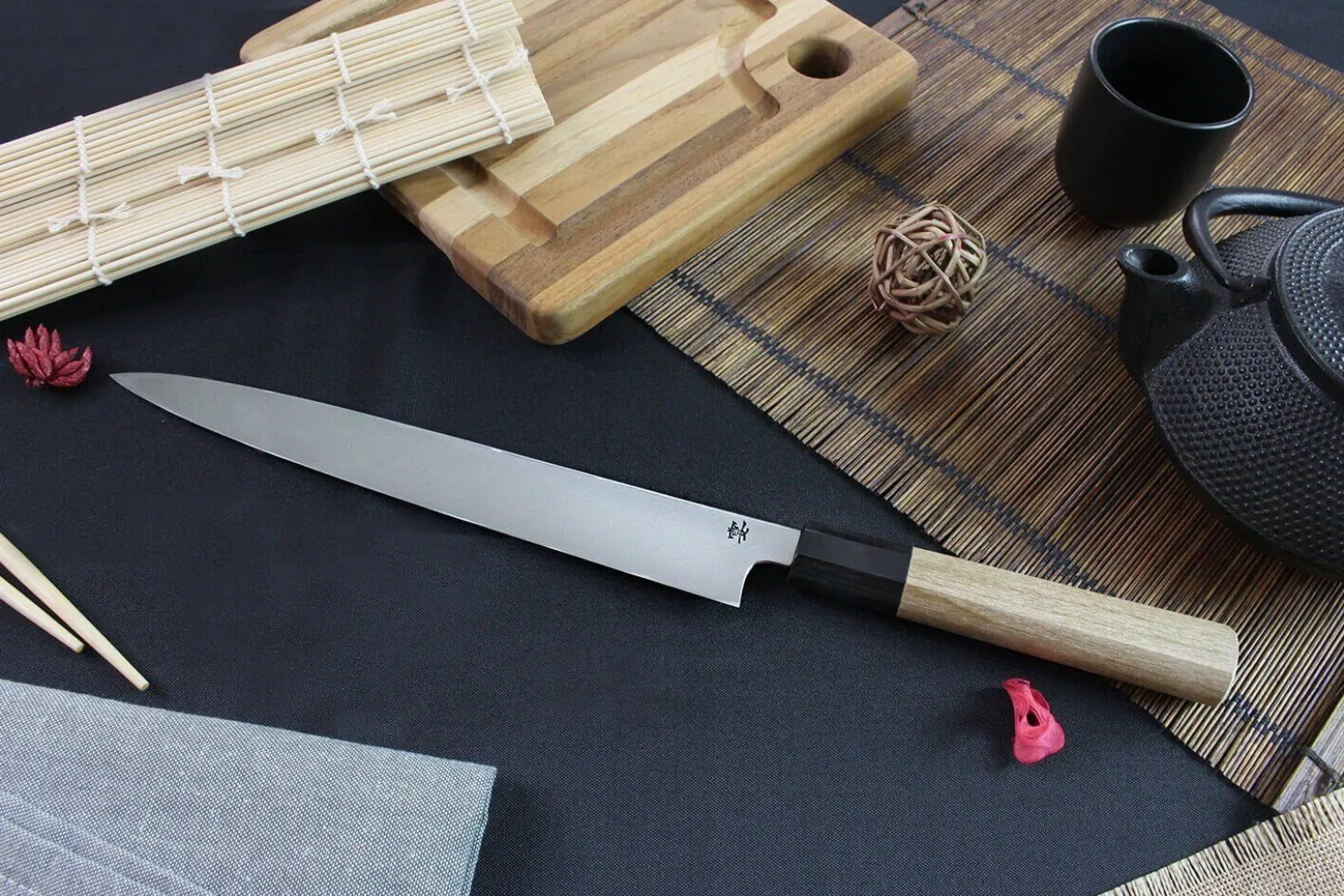 Couteau yanagiba japonais artisanal Kagekiyo Utage White Steel 2 24cm