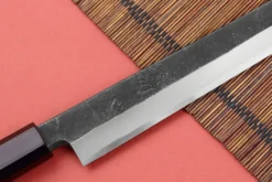 Couteau yanagiba kiritsuke 27cm japonais artisanal Hatsukokoro Shirasagi manche en ébène