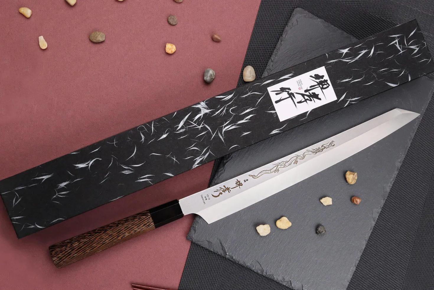 Couteau yanagiba kiritsuke 30cm japonais artisanal Sakai Takayuki Honyaki Shoryu VG10