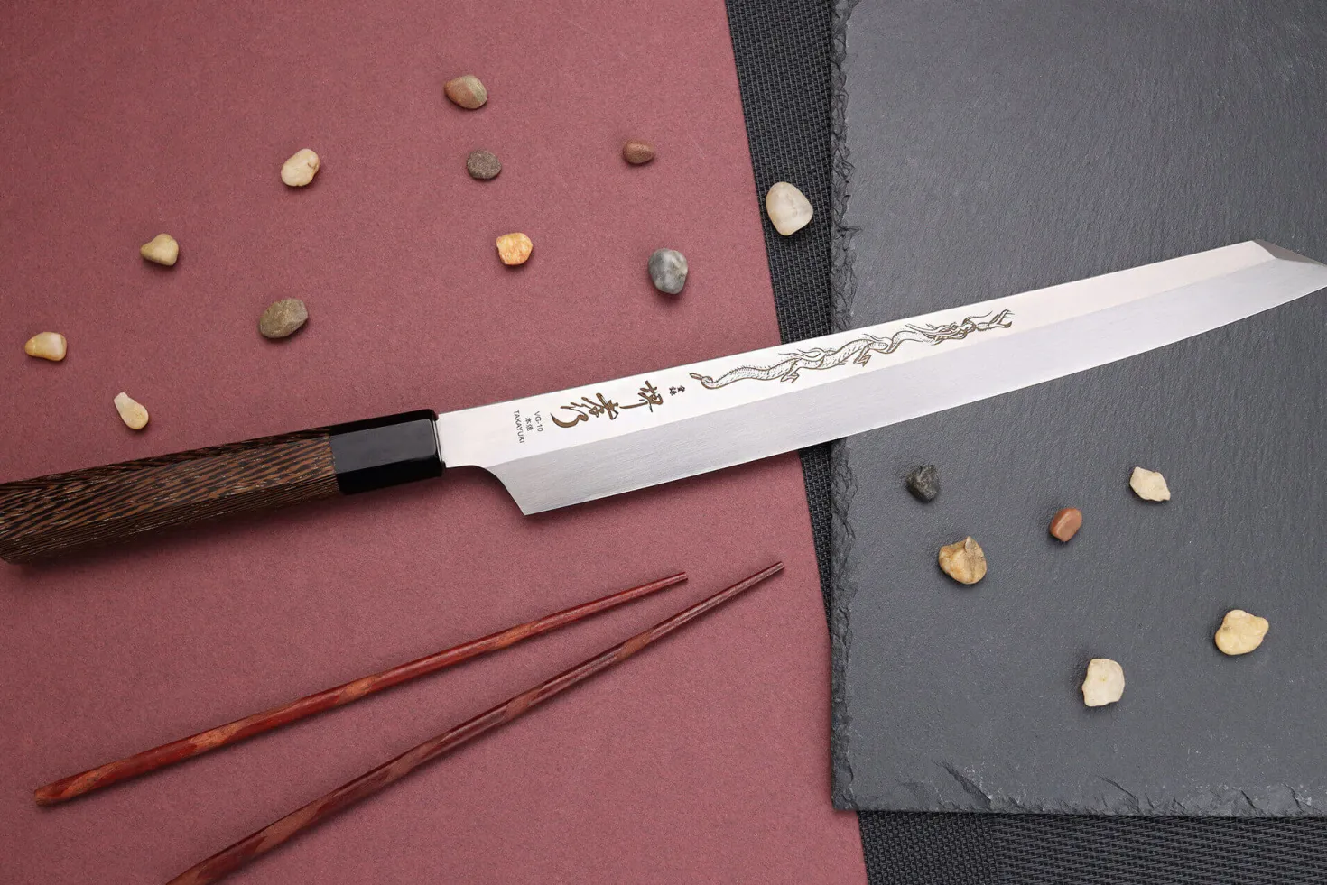 Couteau yanagiba kiritsuke 30cm japonais artisanal Sakai Takayuki Honyaki Shoryu VG10
