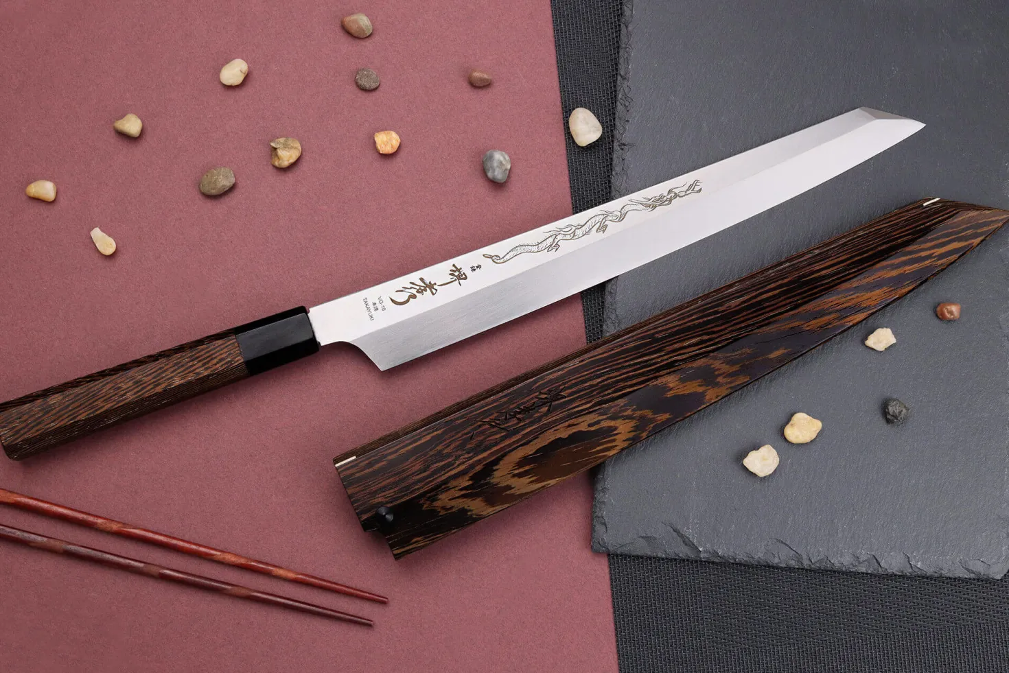 Couteau yanagiba kiritsuke 30cm japonais artisanal Sakai Takayuki Honyaki Shoryu VG10