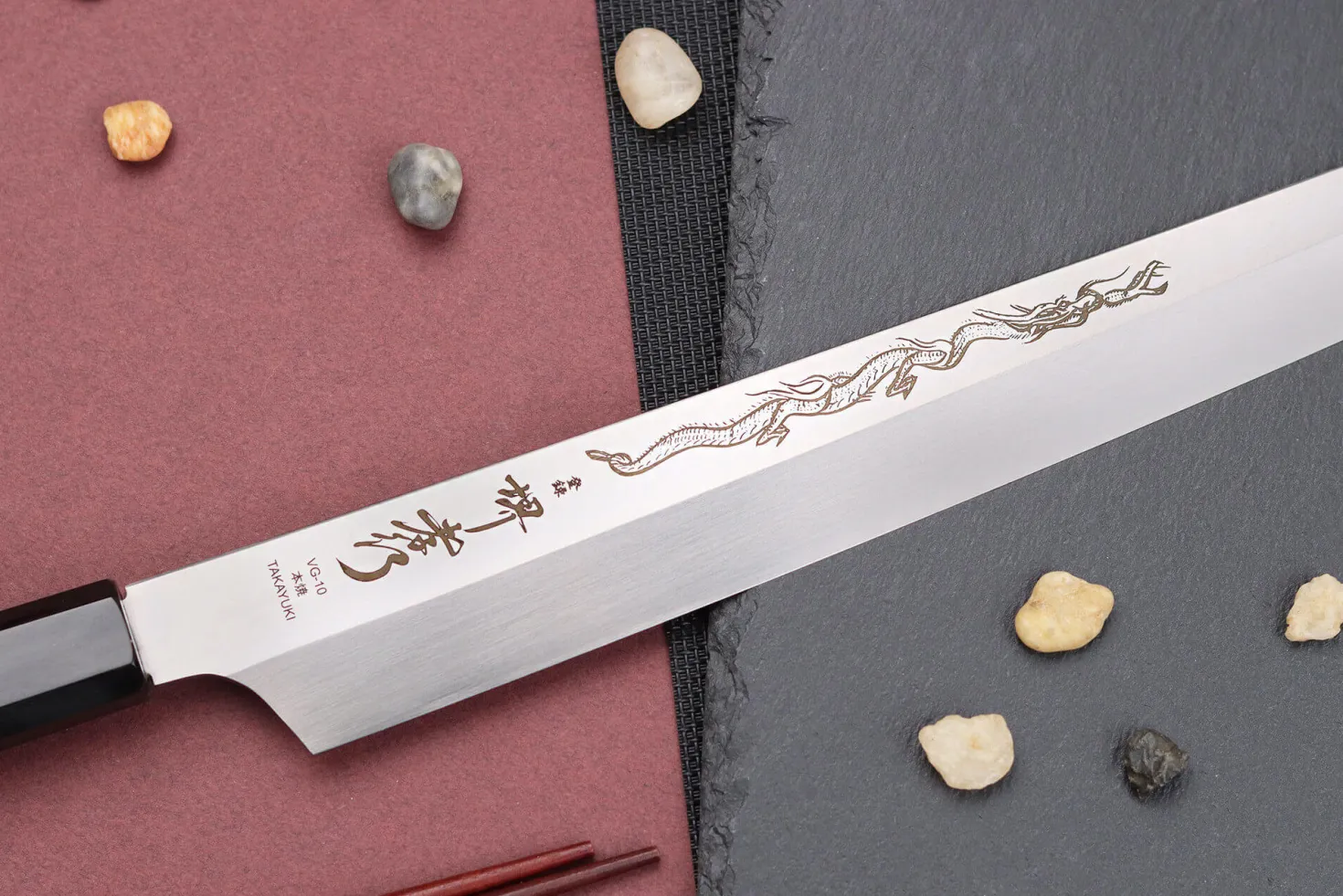 Couteau yanagiba kiritsuke 30cm japonais artisanal Sakai Takayuki Honyaki Shoryu VG10