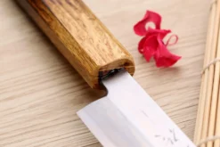 Couteau yanagiba kiritsuke 21cm japonais artisanal Nakamura Kaishin Saku WS2 en chêne
