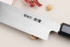 Couteau yanagiba kiritsuke japonais artisanal 30cm Sakai Takayuki Byakko manche en ébène + étui