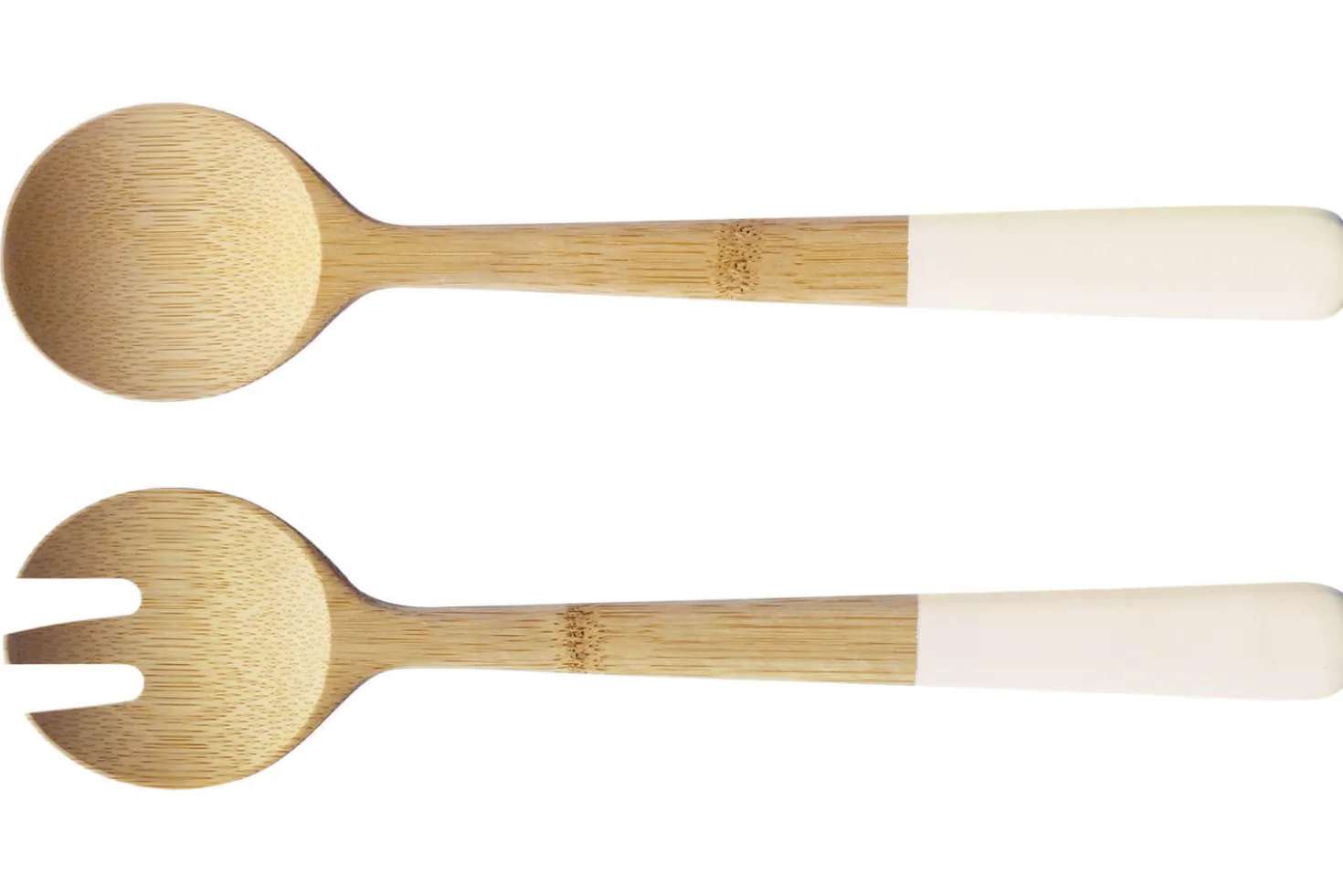 Couverts à salade Pebbly 29cm en bambou manche blanc