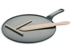 Crêpière en fonte noire 30cm + spatule et râteau en hêtre