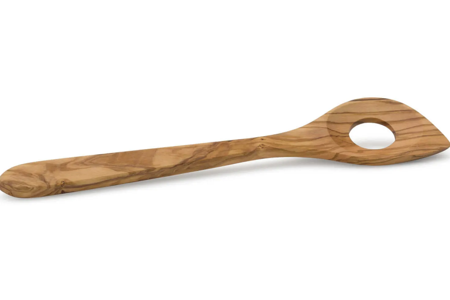 Cuillère à mélanger trouée Continenta en bois d'olivier 30cm