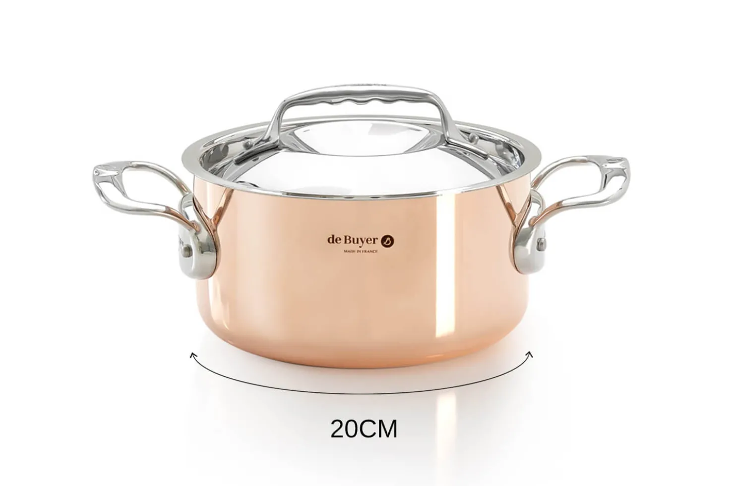 Faitout en cuivre inox De Buyer Prima Matera compatible induction anses en inox avec couvercle