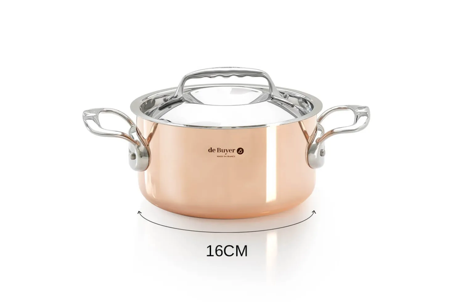 Faitout en cuivre inox De Buyer Prima Matera compatible induction anses en inox avec couvercle