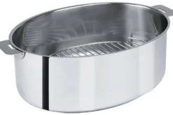Faitout ovale Cristel Mutine amovible 30cm + grille en inox et couvercle en verre