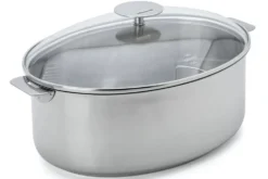 Faitout ovale Cristel Mutine amovible 30cm + grille en inox et couvercle en verre