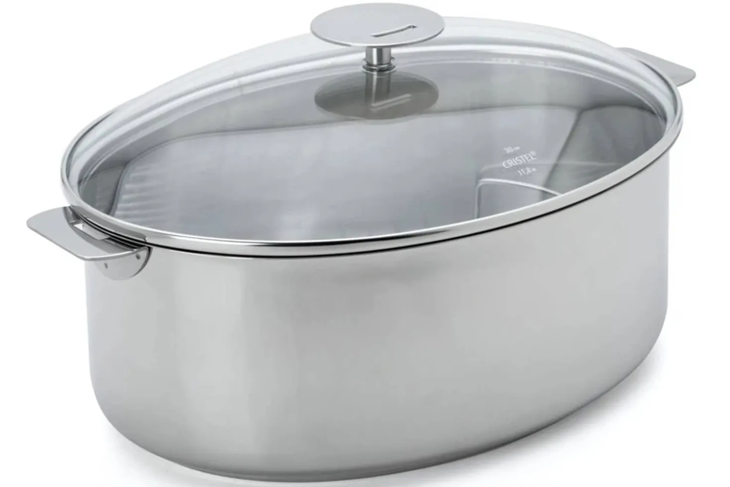 Faitout ovale Cristel Mutine amovible 30cm + grille en inox et couvercle en verre