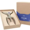 Fourchette à viande Tridens en acier inox brut avec socle en hêtre à empreinte