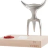 Fourchette à viande Tridens en acier inox brossé avec socle en hêtre à empreinte