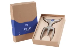 Fourchette à viande Tridens en acier inox brossé avec socle en hêtre à empreinte