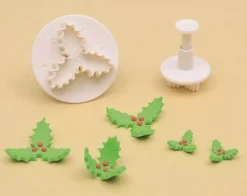 Jeu de 2 découpoirs + poussoirs feuille de houx triple Ø 22 et 45mm