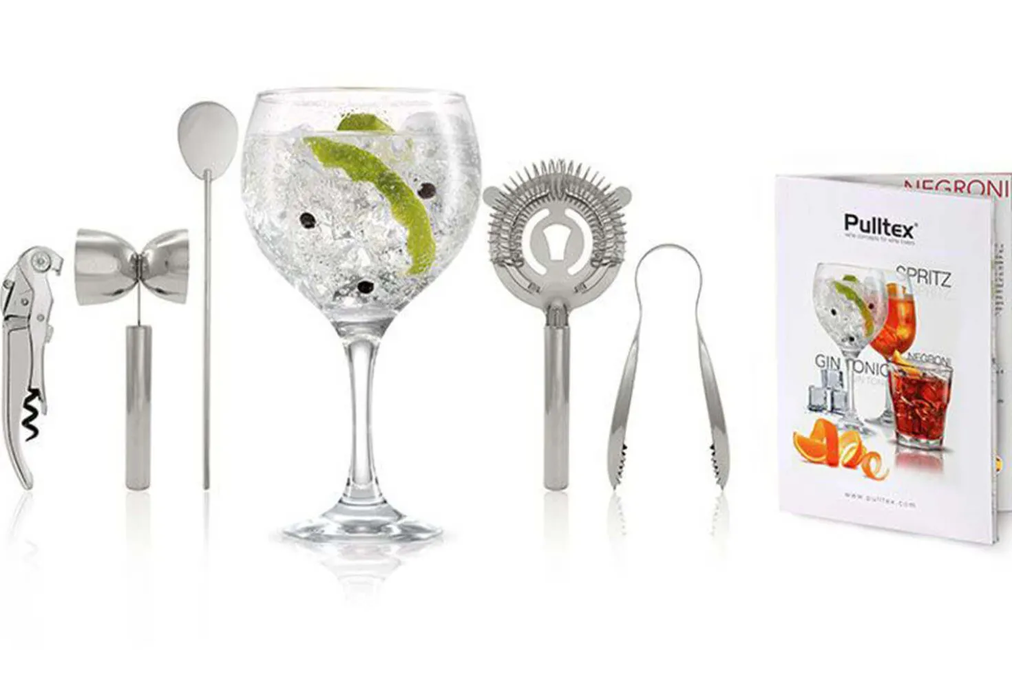 Kit cocktail 5 pièces Pulltex acier inoxydable + recettes