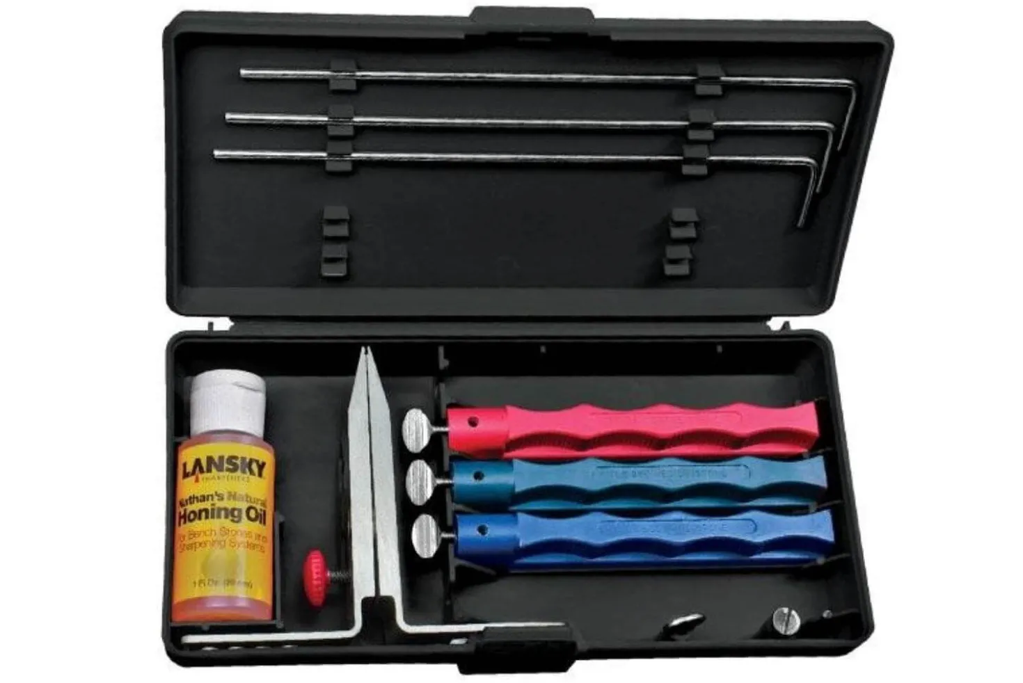 Kit d'aiguisage Lansky 3 pierres + huile + étrier