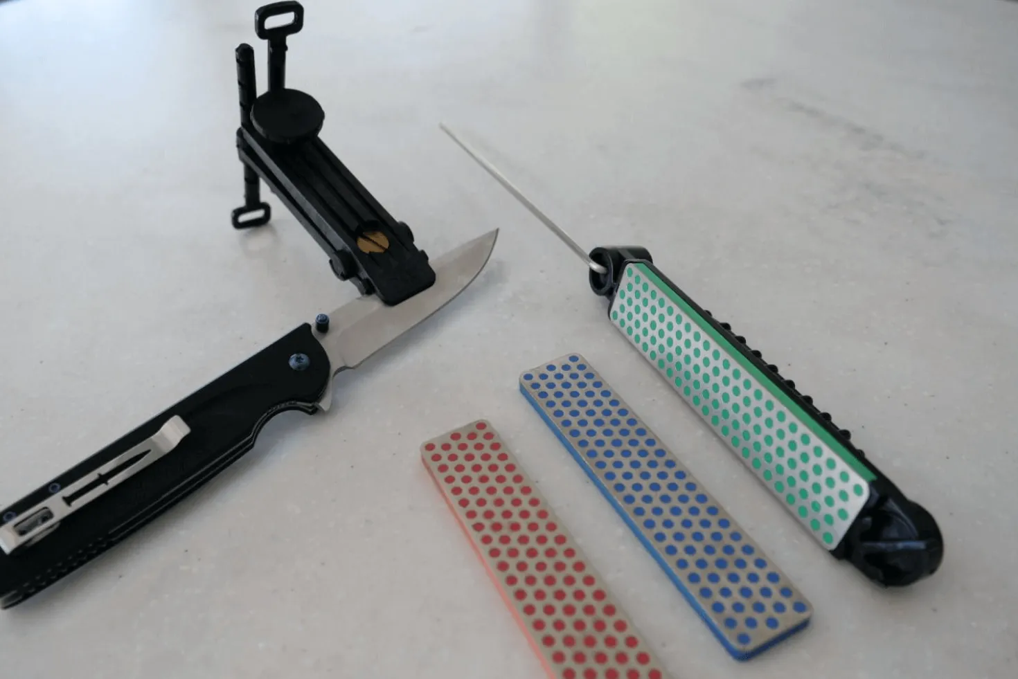 Kit 3 pierres à aiguiser diamantées DMT Aligner Prokit avec support + fusil pour lame dentée + guide d'affûtage