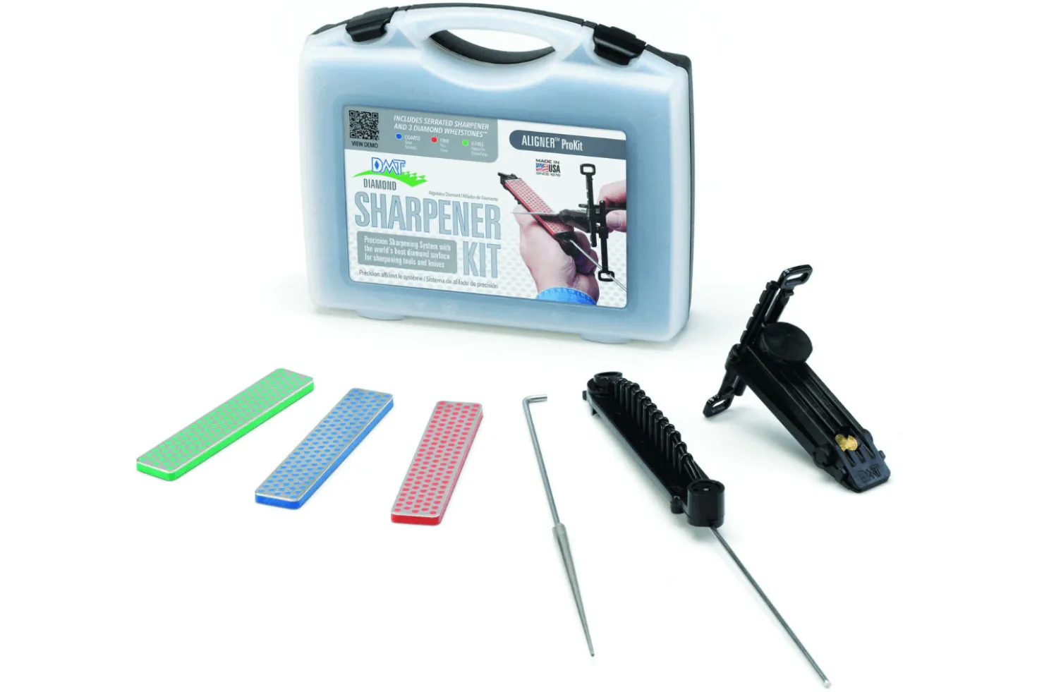 Kit 3 pierres à aiguiser diamantées DMT Aligner Prokit avec support + fusil pour lame dentée + guide d'affûtage
