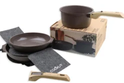 L'Incroyable Kit Cookut 2 poêles et 1 casserole à poignée amovible - moka