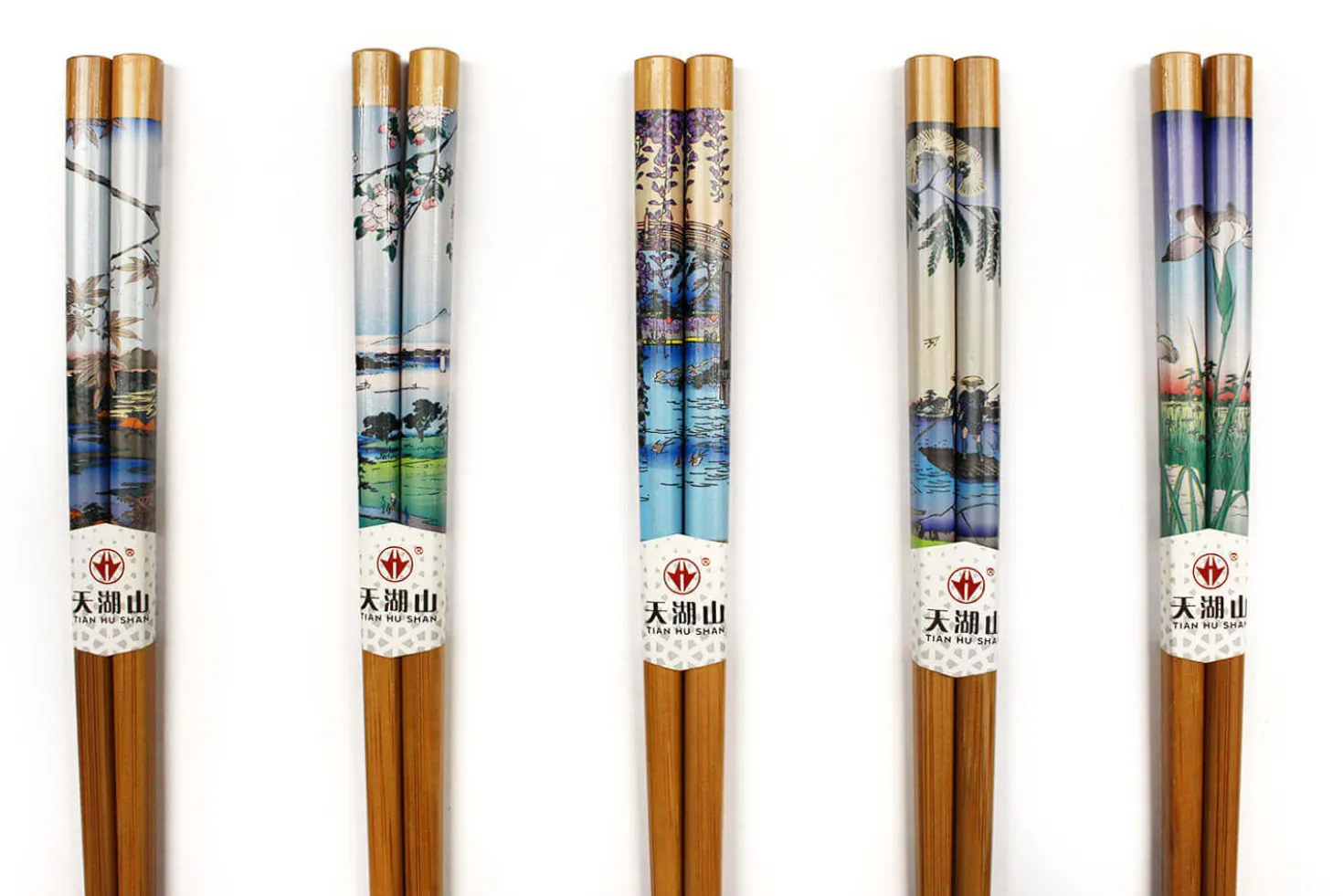 Lot de 5 paires de baguettes chinoises en bambou Kutoyama - Modèle 2
