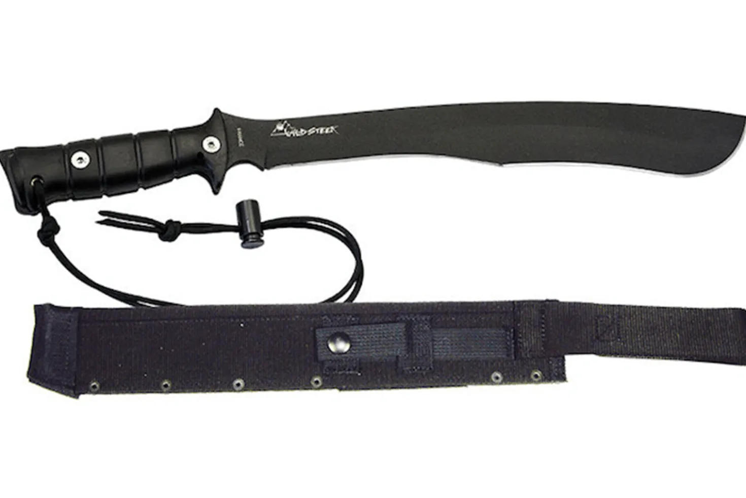 Machette kukri Wildsteer W Tiger WTIG3113NM 45cm lame noire manche Kraton noir + étui en nylon MOLLE
