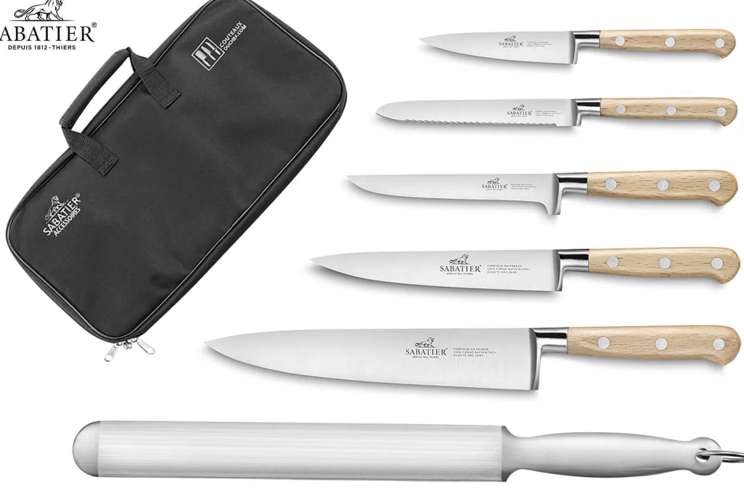 Mallette cuisine Sabatier Brocéliande 5 couteaux fabrication française + 1 fusil